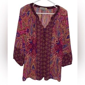 Fig & Flower Anthropologie Floral Paisley Sheer Top Women’s Size Medium Boho